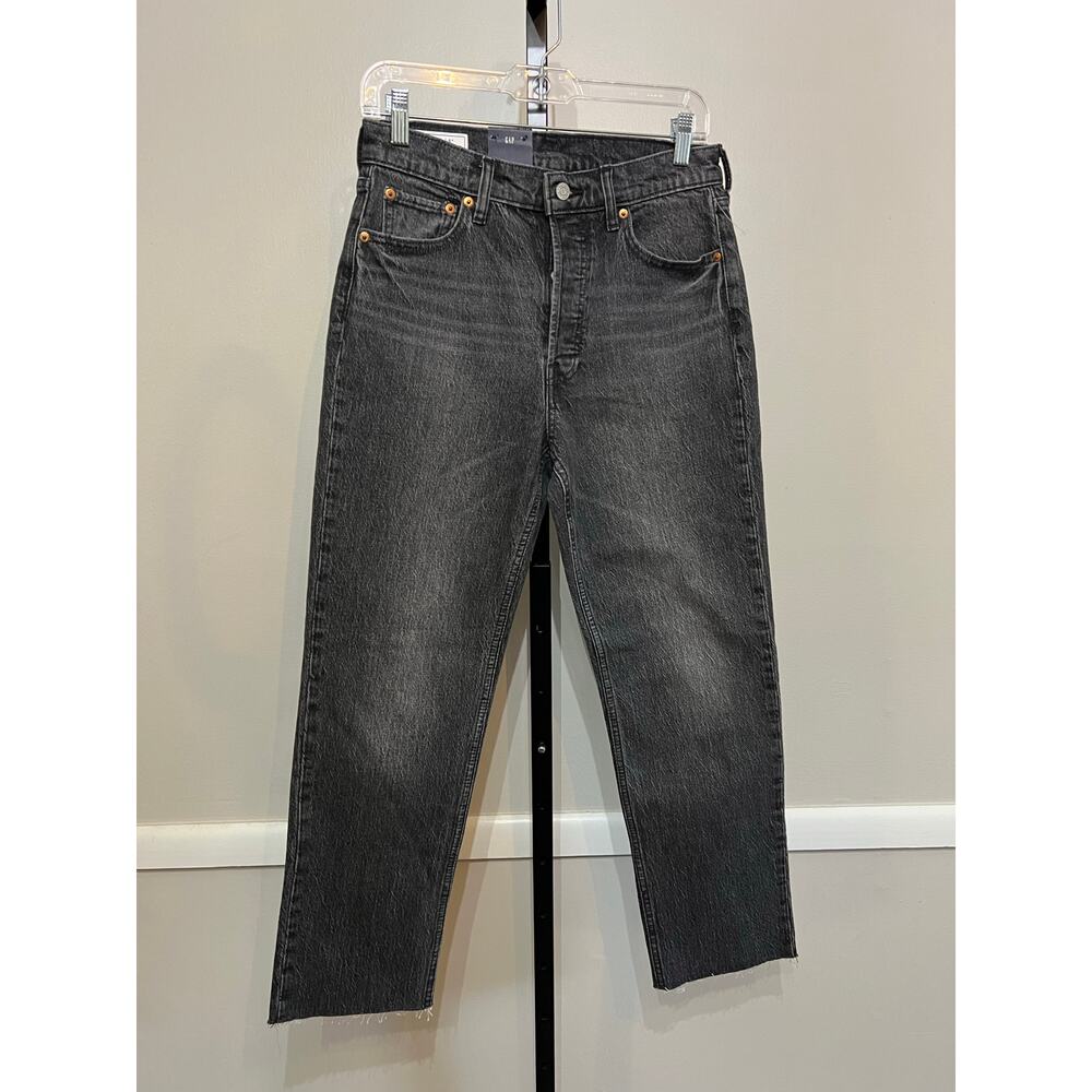 GAP Cheeky Straight Jeans High Rise Black Wash Raw Hem NWT 28